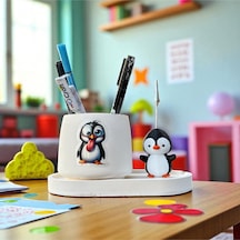 Dekoratif Sevimli Penguen Baskılı Kalemlik Ve Penguen Notluk Seti Renkli