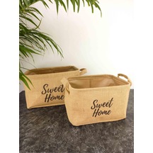 Bitki Tasarımı Sweet Home Jüt Hasır Ev Düzenleyici Mutfak Banyo Salon Sepeti Katlanır Sıvı Korumalı İkili Set B-O