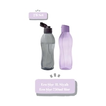 Eco Şişe Kolay Kapak 1 L Siyah Ve 750 Ml Mor Suluk Matara Çevre Dostu 2'li Set Siyah