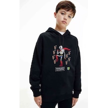 Tshirthane Undertale Baskılı Unisex Çocuk Kapüşonlu Siyah Sweatshirt (528716005) Siyah