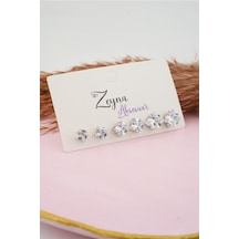 Kadın 3 Boy 6'lı Kare Zirkon Taşlı Küpe Set - Gümüş