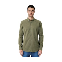 Arma Ar-ma Erkek Keten Gömlek Baskisiz Basic Düğme Kapamali Cepsiz Uzun Kollu Gömlek Dokuma Kumaş Regular Fit %60 Pamuk %40 Keten Y31485118102 Haki-h1