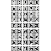 Metal Kapı Masa Dolap Numara Levhası 5x5cm Gümüş Renk 45 Adet (1…45)