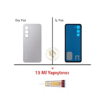 Infinix Hot 60i Gümüş Uyumlu Arka Kapak + B7000 Yapıştırıcı Arka Cam Batarya Pil Kapağı Lazer Kesim Diğer