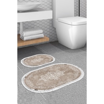 Eko Trend Djt 2 Li Yıkanabilir Kaymaz Taban Oval Banyo Paspas Klozet Takımı 616 Klasik Bej