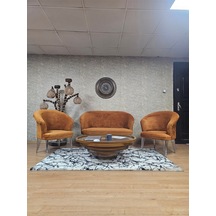 Zafir Teddy Takım Krom Kaplama Telli Ayak Çay Seti Koltuk - Berjer , Balkon, Salon, Ofis Kiremit