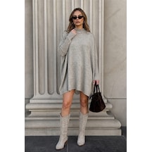 Onno Style Women Düz Triko Standart Panço Açık Gri