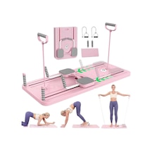Pilates Aleti Zamanlayıcılı, Direnç Bantlı Çok Amaçlı Egzersiz Tahtası Telefon Tutacaklı Pembe