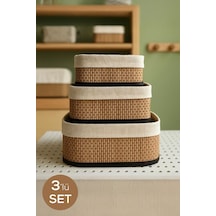 Bambu Hasır Dikdörtgen 3'lü Organizer Sepet Seti - Çok Amaçlı Düzenleyici Kahverengi