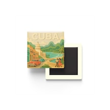 Küba - Cuba - Paper Cut Art - Baskılı Buzdolap Magneti Kare - 9x9 Cm