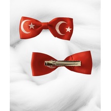 23 Nisan Bayrak Kırmızı Beyaz Klipsli Kurdele Saç Tokası 1 Adet Kırmızı