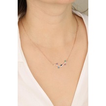 Renkli Taşlı Gümüş Ağaç Dalı Kolye Rose Gold