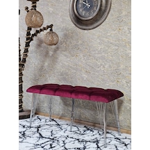 Zafir Metal Krom Tel Ayaklı 100 Cm Puf Bench - Puf - Bench - Oturak - Mutfak Oturağı - Antre Oturağı Bordo