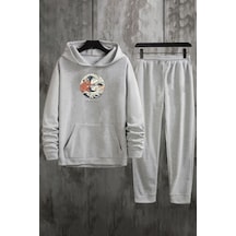 Uyguntarz Unisex Kanagawa Oki Nami Ura Baskılı Eşofman Takımı Gri
