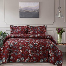 Kadife Çiçek Baskılı Kraliçe Nevresim Takımı, Yumuşak Dokunuşlu, Büyük Boy, Lüks Üç Parça Set Bir Nevresim Ve Yastık Kılıfları İçerir, Amara Garnet Çok renkli