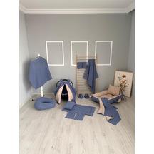 14 Parça Çift Katlı İndigo Müslin Bir Tarafı Vizon Pike Set