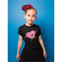 Sevbano Unisex Süngerbob Kalp Baskılı Çizgi Film Çocuk Tişört 1-12 Yaş Siyah
