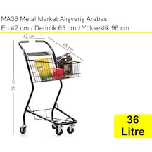 Ma36 Şarküteri Ve Kuruyemiş Metal Market Arabası 36 Litre Füme / En:42 Boy:65 Yükseklik:96 Cm