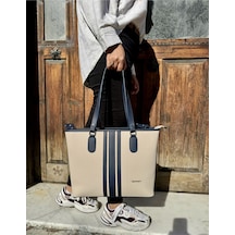 Just Polo Günlük Kombinlere Uygun Kadın Yeni Sezon Büyük Boy 3 Bölmeli Lüks El Ve Omuz Çantası Shoulder Bag Taş - Lacivert