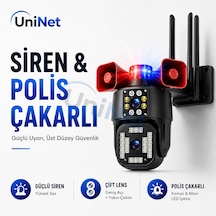 Uninet 6mp Çift Lensli Dış Mekân Güvenlik Kamerası 355 Ptz Döner Başlık, Siren, Polis Çakarı Ve Çift Yönlü Ses