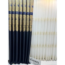 Nivemeshome Milas Lacivert-gold 671539 1/3 Sık Pileli Fon Perde Apm Lacivert-gold