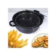 Abnturk Süper Kaliteli Kapaklı Emaye Fritöz Patates Kızartma Tenceresi 25 Cm Siyah, Fdn2136 Çok Renkli