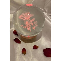 3d Led Işık Cam Küre Çok Işıklı Ahşap Gül I Love You Büyük Boy 10 Cm