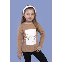 Toontoy Kids Toontoy Kız Çocuk Baskılı Tişört Kahverengi