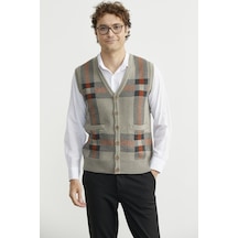 Düğmeli Yünlü Kalın Triko Yelek - Vizon Vizon