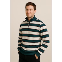 We&me Regular Fit Yarım Fermuarlı Dik Yaka Bloklu Basic Sweatshirt Çok Renkli