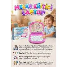 Melek Laptopum Sesli Müzikli Türkçe - İngilizce İnteraktif Alfabeyi Sayıları Öğreten Oyuncak Laptop