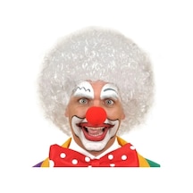 Beyaz Renk Kıvırcık Afro Bonus Peruk Saç Ve Kırmızı Sünger Burun Seti Diğer
