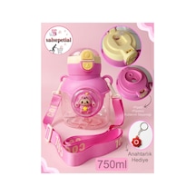 Ayıcık Su Matarası Ayıcıklı Suluk Figürlü Su Şişesi Ayıcık Matara Askılı Pipetli Matara 750ml Pembe
