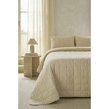 Ocean Home Textile %100 Pamuk Kumaş Kapitoneli Bej Çok Amaçlı Çift Kişilik Yatak Örtüsü Seti 1 Adet 250 X 230 / 2 Adet 50 X 70 Cm