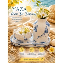 Mavi Beyaz Deniz Desenli Dekoratif 3 Lü Set
