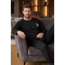 Buratti Minimal Baskılı Pamuklu Uzun Kollu Pijama Takımı Erkek Pijama Takımı 6575005 Siyah