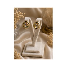 Rosen Sarı Gold Detaylı Zirkon Taşlı Vintage Görünümlü Şık Modern Kadın Küpe