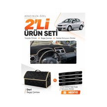 Suzukı Sx-4 2006-2014 Uyumlu Torpido Örtüsü + Deri Bagaj Çantası + Sticker Seti - Siyah Bej
