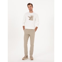 Cacharel Bej Slim Fit Yün Karışımlı Kanvas Pantolon