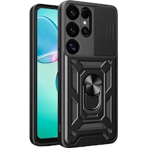 Samsung Galaxy S25 Ultra Kılıf Pars Lens Yüzüklü Silikon - Siyah