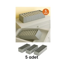 5 Adet Puantiyeli - Medium 11 Gözlü Çekmece Içi Düzenleyici Organizer Kumaş 40 X 30 Gri Tr Diğer