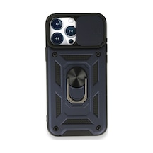 Apple İphone 15 Pro Kılıf Pars Lens Yüzüklü Silikon - Lacivert Çok Renkli