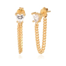 Emılıano Jewellery 925 Ayar Zirkon Taşlı Kalp Küpe Gold - Gümüş