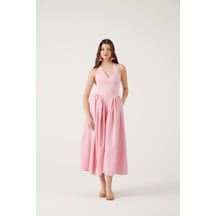 Holly Lolly Boyundan Bağlamalı Bele Oturan Uzun Ophelia Elbise Pembe