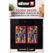 2 Li Flora Desenli Mikrofiber Mutfak Ve Temizlik Bezi 40x40 Cm Süper Emici İz Bırakmaz Renkli