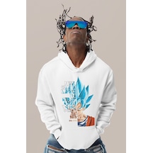 Sevbano Son Goku Dragon Ball Baskılı Unisex Oversize Anime Karakter Hoodi beyaz