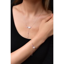 Papatya Silver 925 Ayar Gümüş Rose Kaplama Kardelen Çiçeği Kolye Bileklik Set