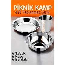 Paslanmaz Çelik Tabak Kase Bardak Seti Kamp Piknik Seti 18 Adet 721505 '