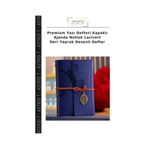 Premium Yazı Defteri Kapaklı Ajanda Notluk Lacivert Deri Yaprak Desenli Defter Çok Renkli