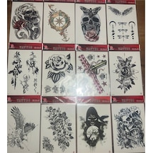 Airbrush Tattoo Büyük Boy Yapıştırma Geçici Dövme Seti 12'li Seri5